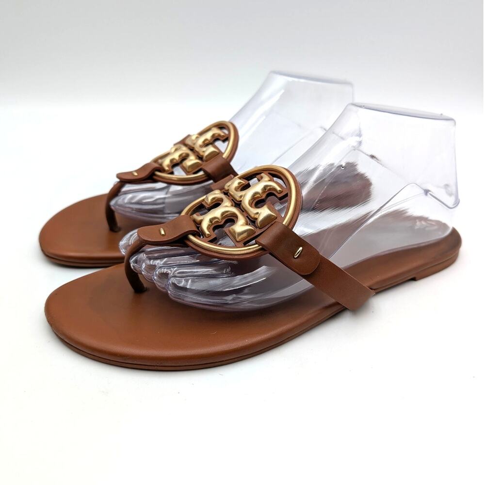 Tory Burch Miller Sandal Flip Flops Women's Brown Leather Size US10M EU40.5